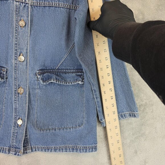 Zara Jacket Youth 11-12 152 Blue Denim Chore Utility Button Front Pockets Kids - Picture 4 of 10